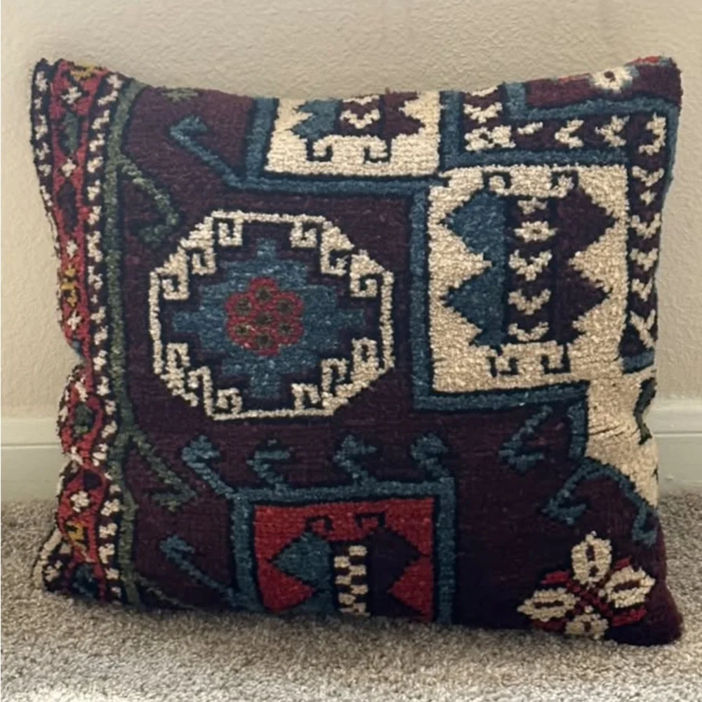 Handwoven Accent Pillow - Multicolor Kilim Pattern